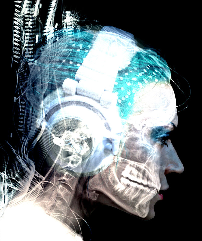 X-ray of person with headphones