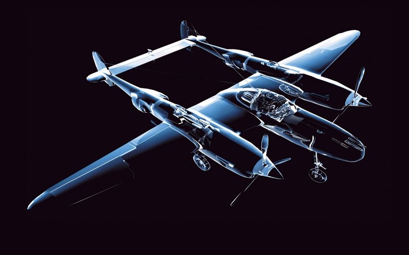 X-ray view of a twin-engine aircraft