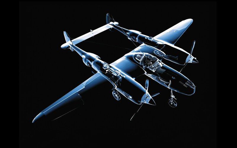 X-ray view of twin-engine aircraft