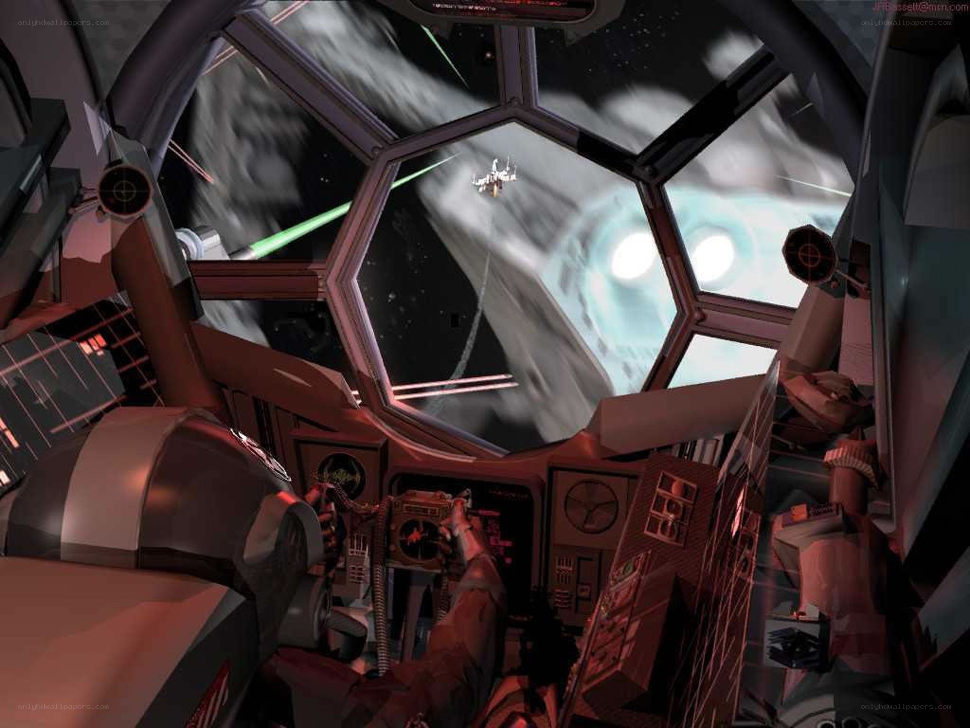 X-wing cockpit view during battle