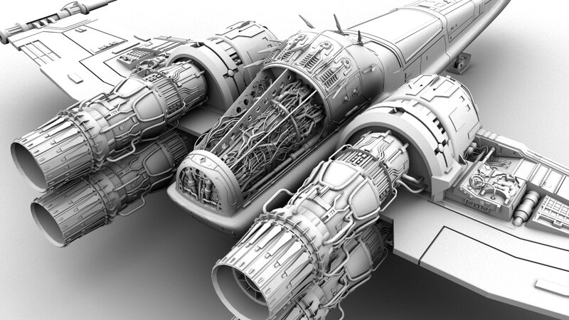 X-wing fighter cutaway model