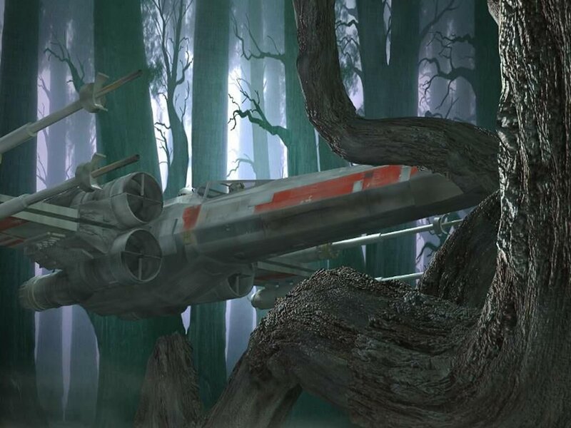 X-wing fighter in a forest