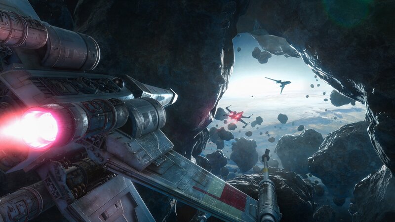 X-wing Fighter in Asteroid Field — Gray