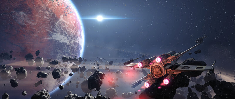 X-wing Fighter in Asteroid Field