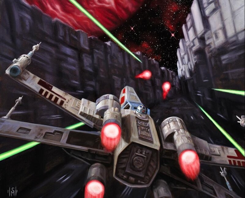 X-wing Fighter in Battle — Gray, Dramatic, Night, Digital Art