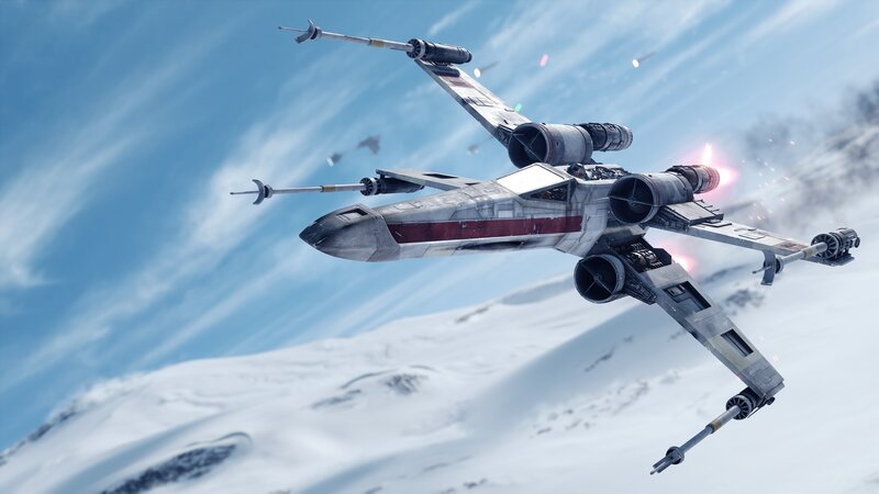 X-wing Fighter in Flight — White, Action-packed