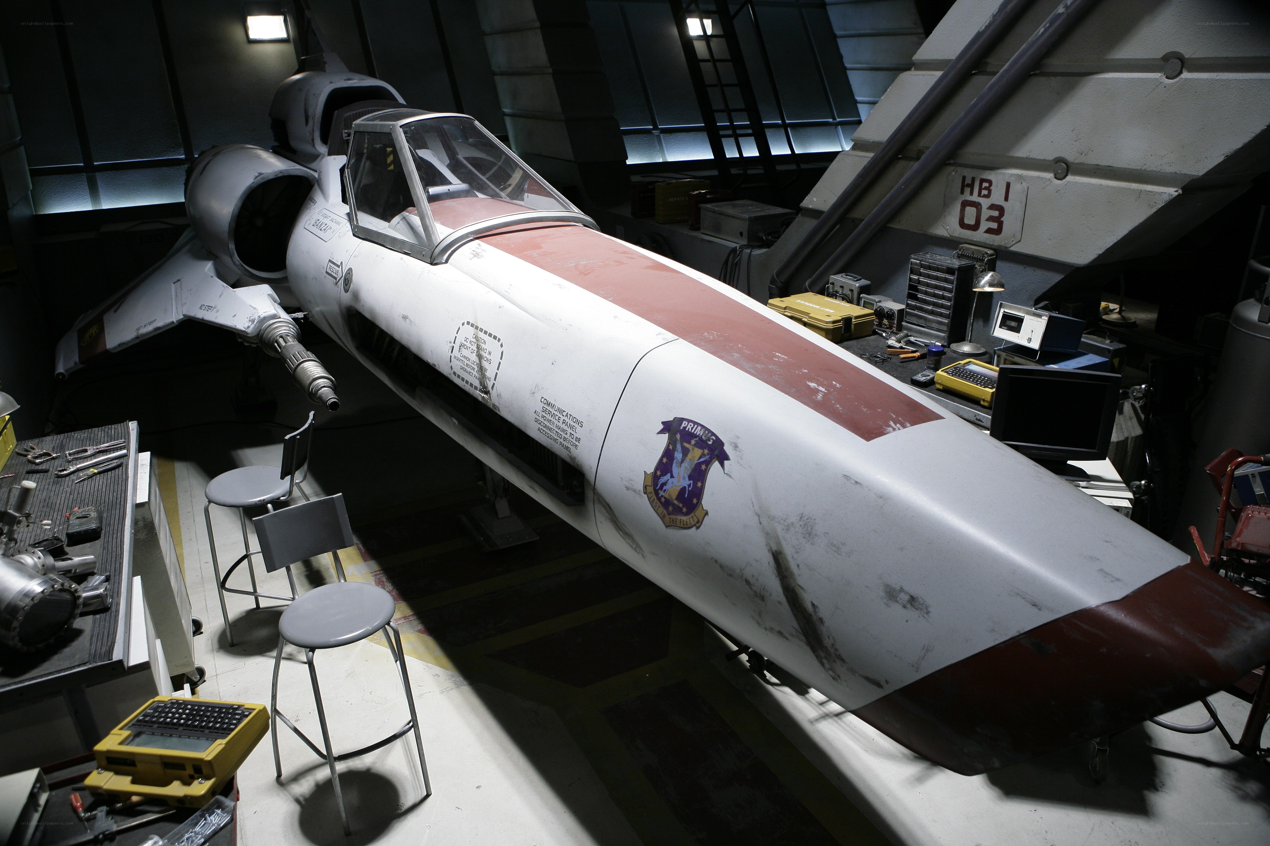 X-wing fighter in hangar