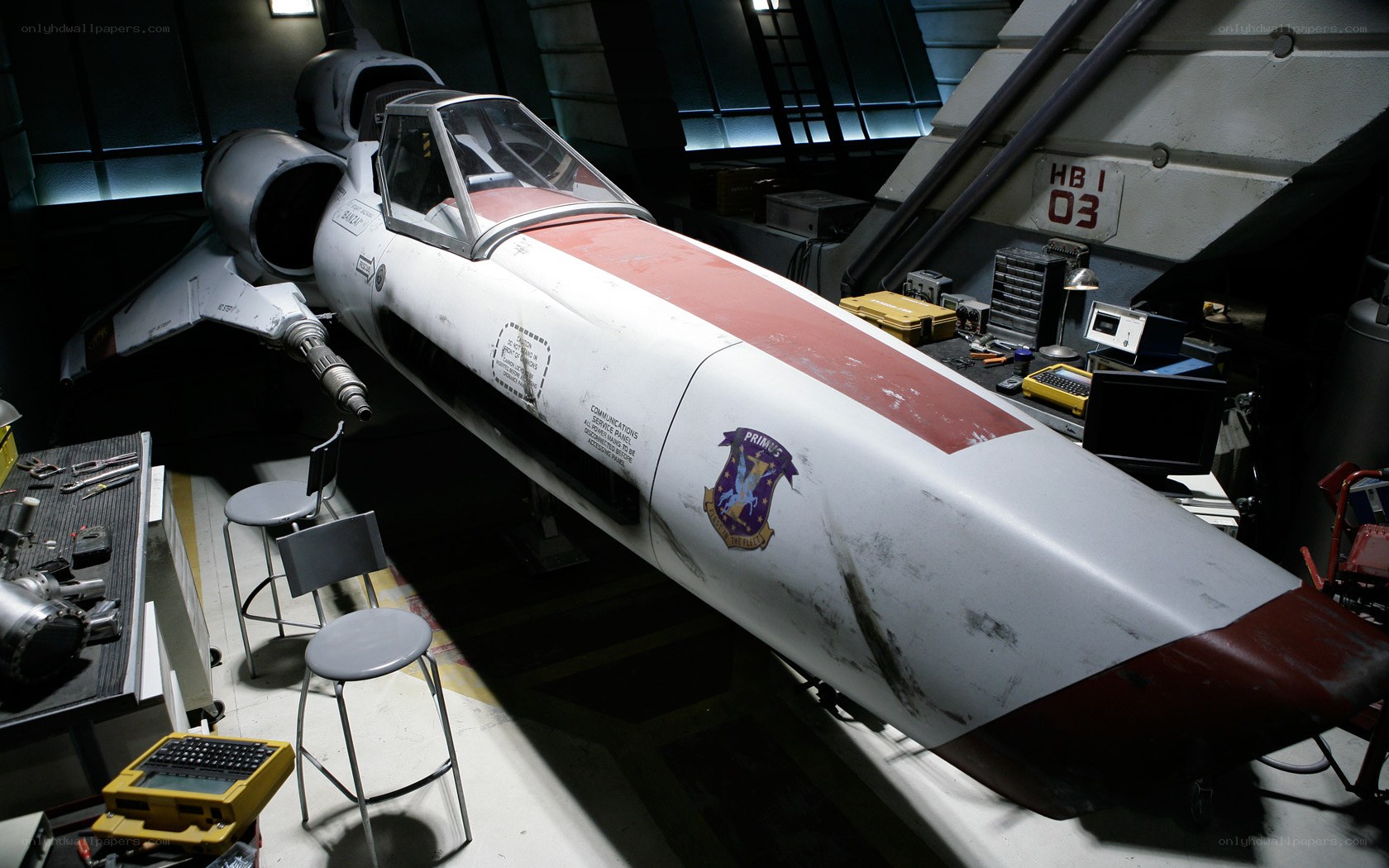 X-wing fighter in hangar