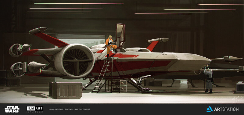 X-wing Fighter in Hangar — White, Dramatic