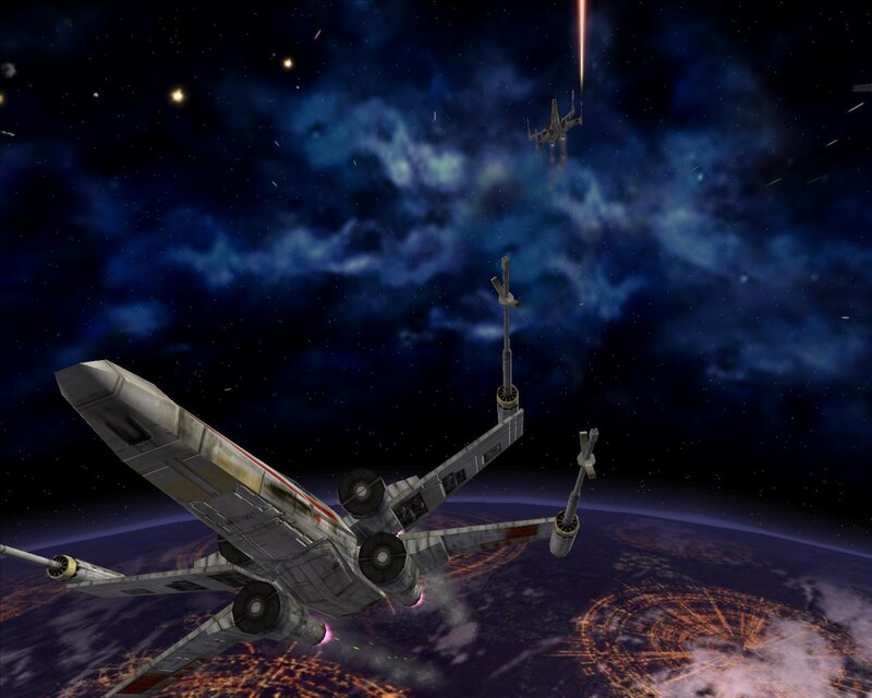 X-wing fighter in space battle