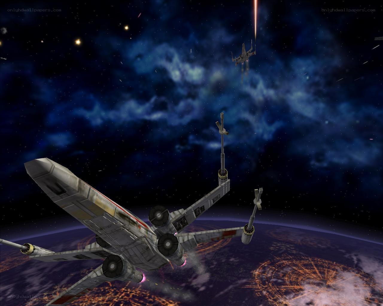 X-wing fighter in space battle