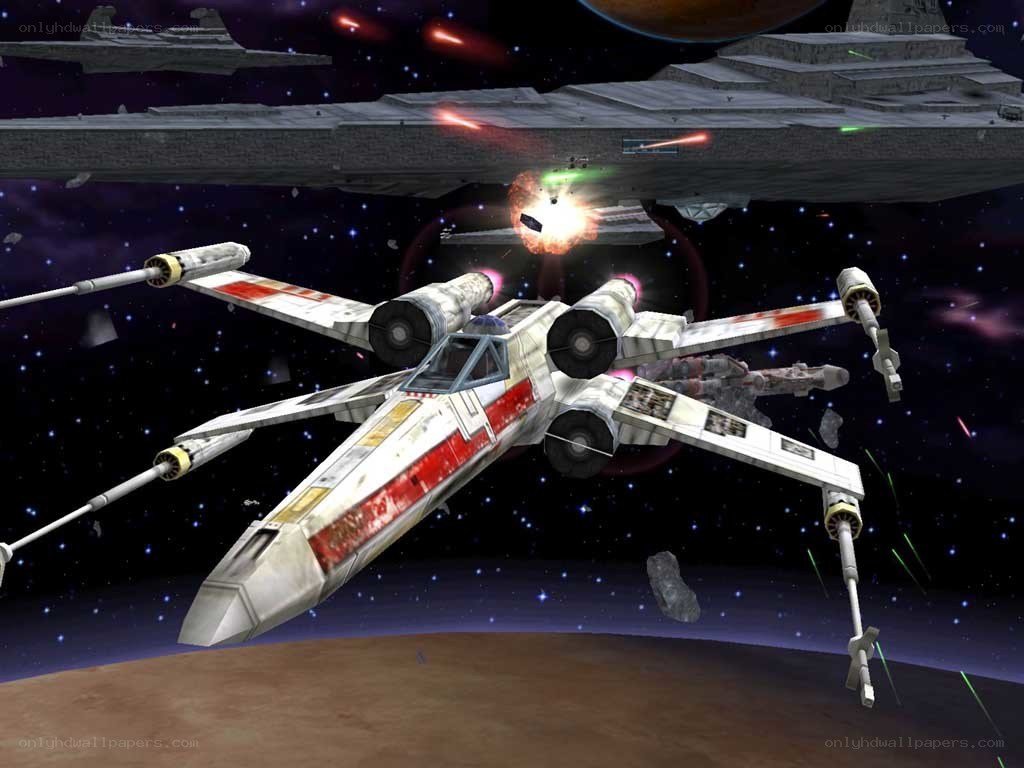 X-wing fighter in space battle