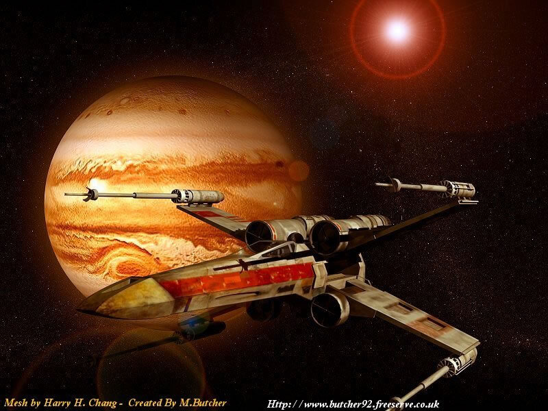 X-wing fighter near gas giant