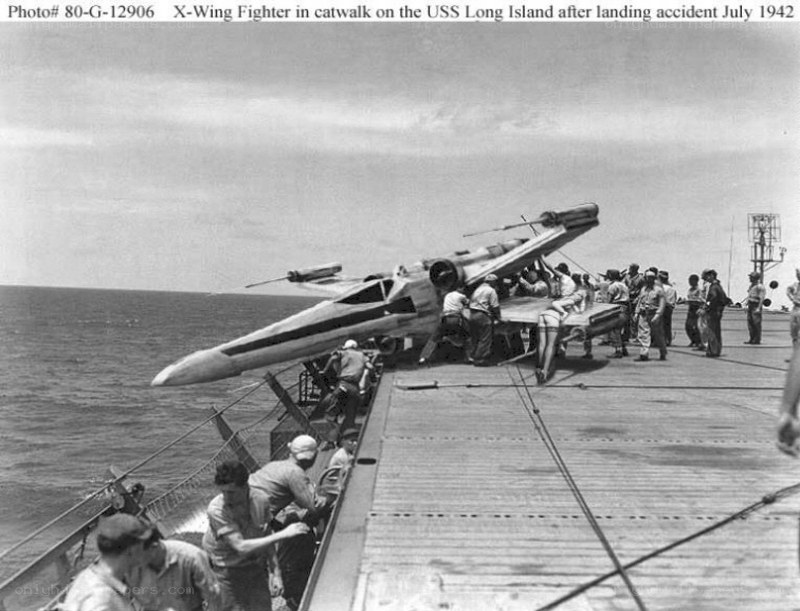 X-Wing fighter on aircraft carrier