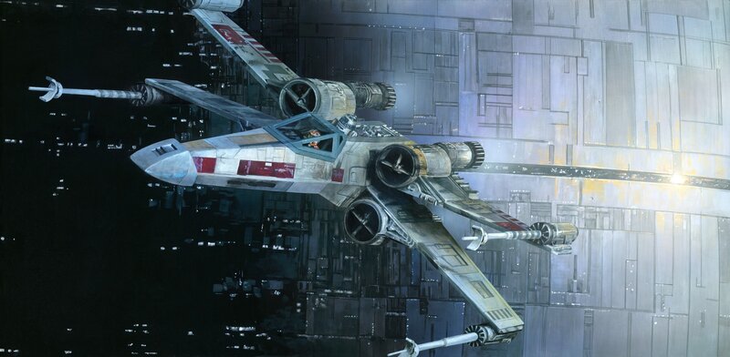 X-wing Fighter Spacecraft — Gray, Dramatic, Night