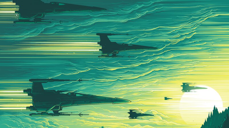 X-wing Fighters in Flight — Green