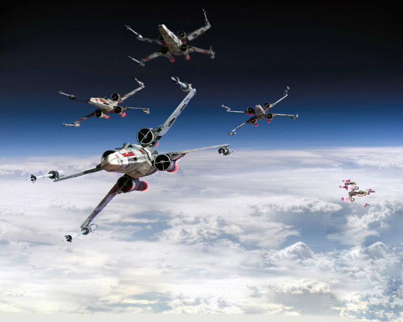 X-wing fighters in formation