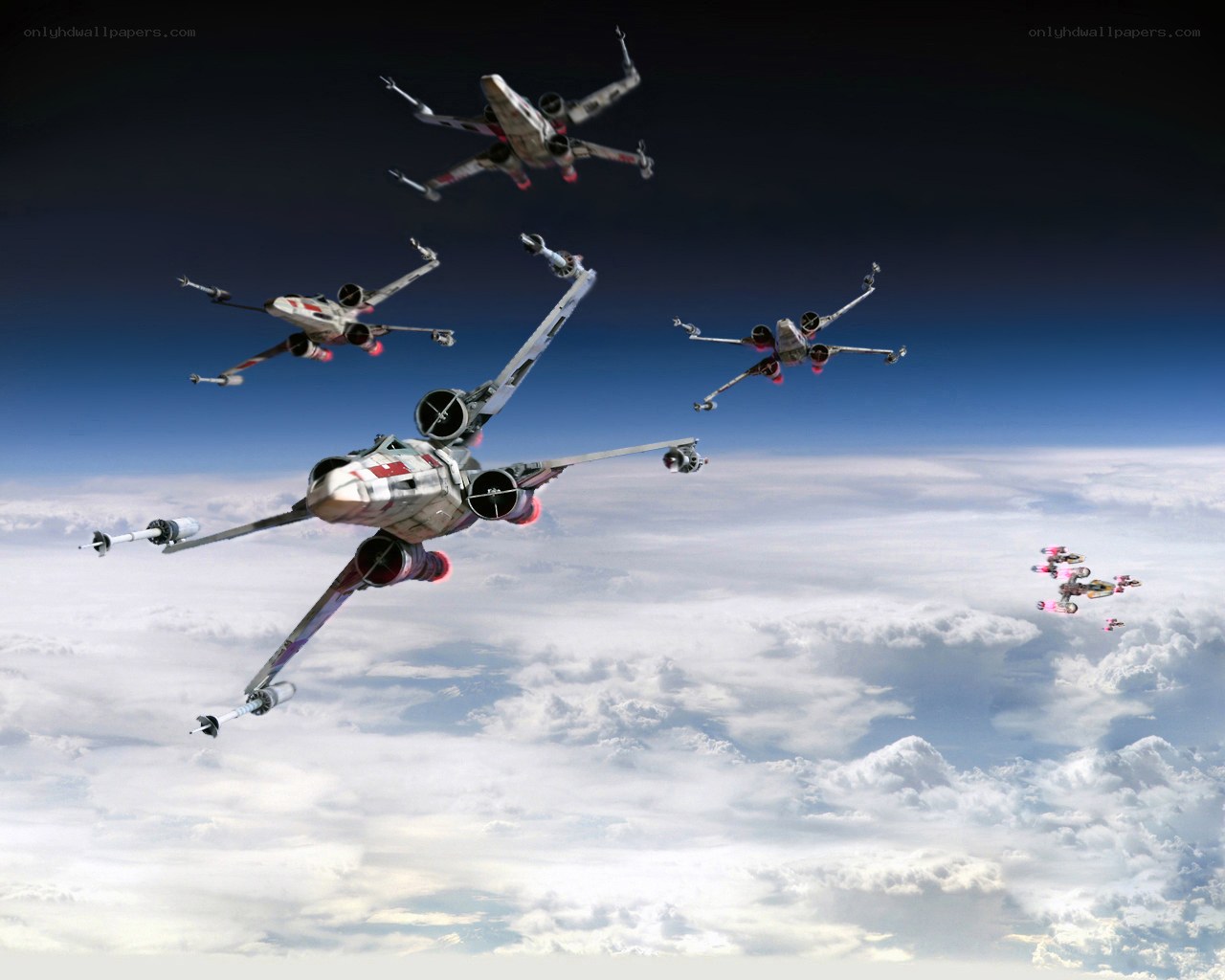 X-wing fighters in formation