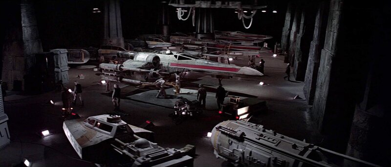 X-wing fighters in hangar