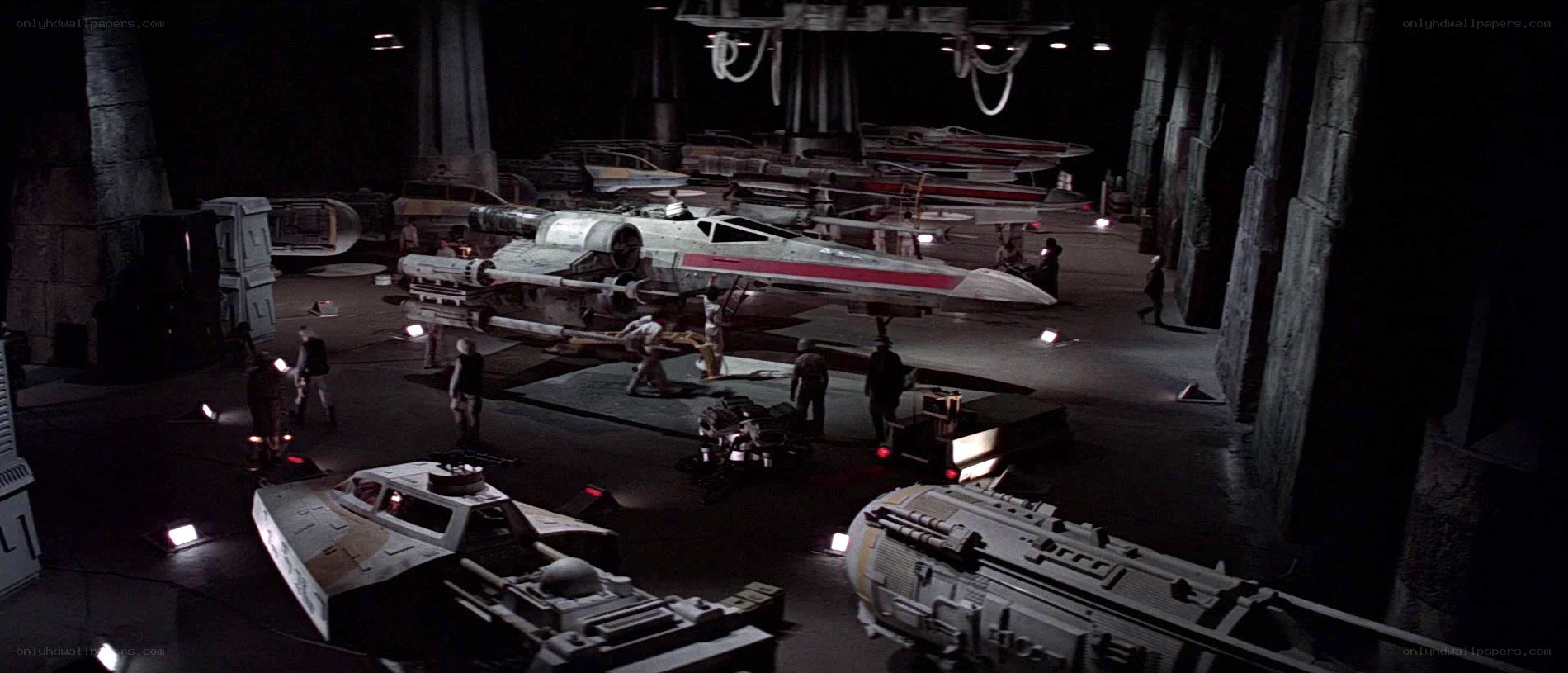X-wing fighters in hangar