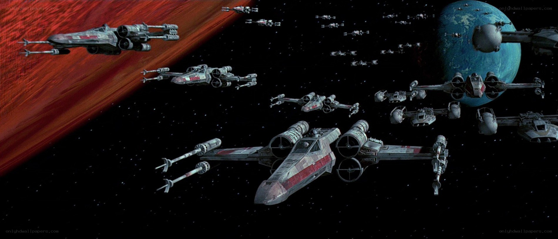 X-wing fighters in space battle
