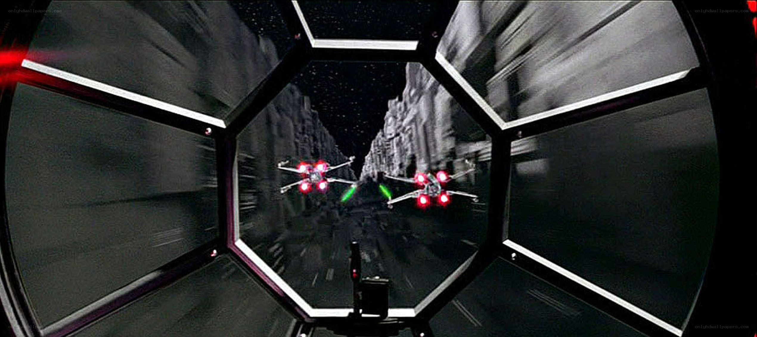 X-wing fighters in trench run