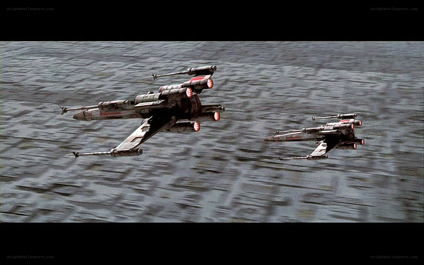 X-wing fighters over water