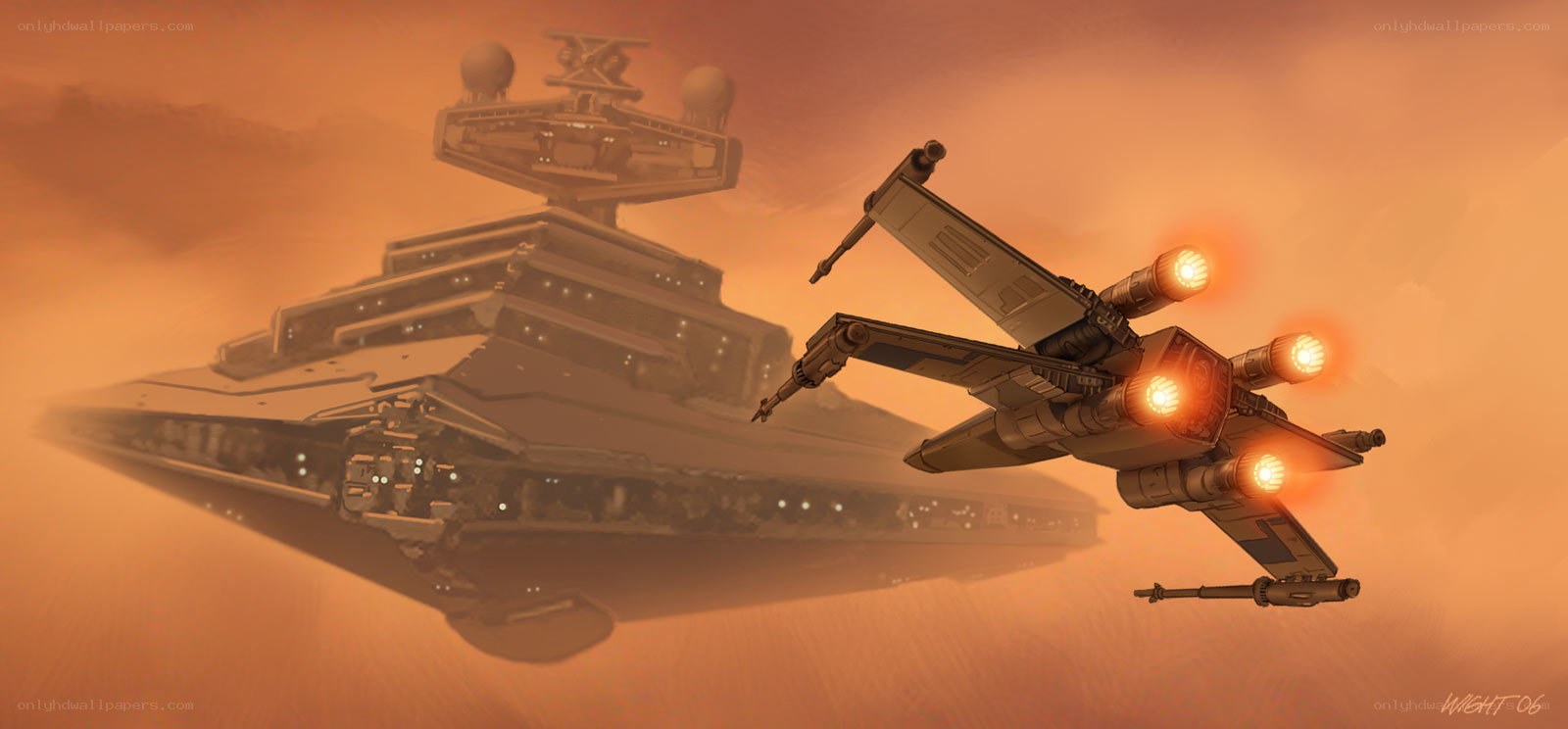X-wing near Imperial ship