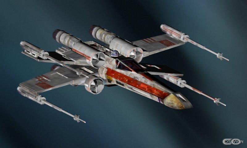 X-wing Starfighter — Gray, Dramatic, 3d Render, R2-d2