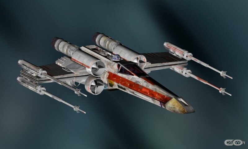 X-wing Starfighter — Gray, Dramatic, 3d Render