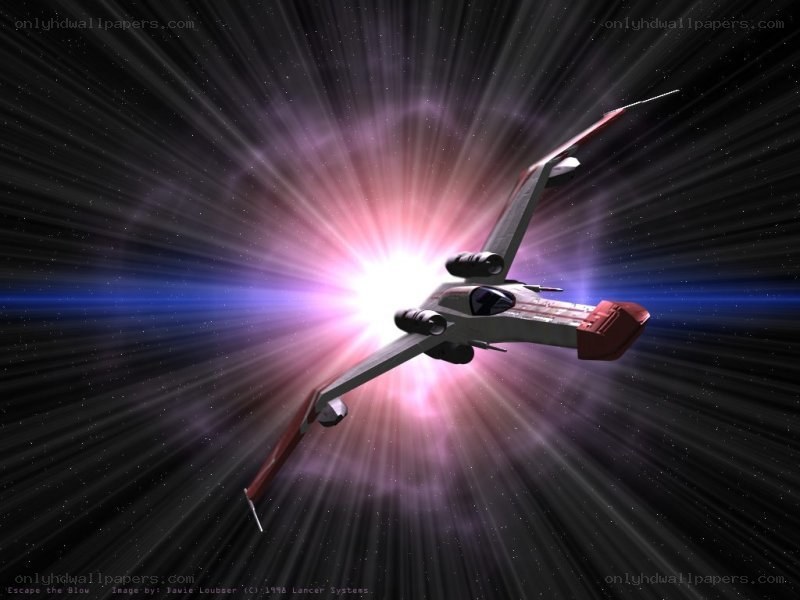 X-wing starfighter in hyperspace