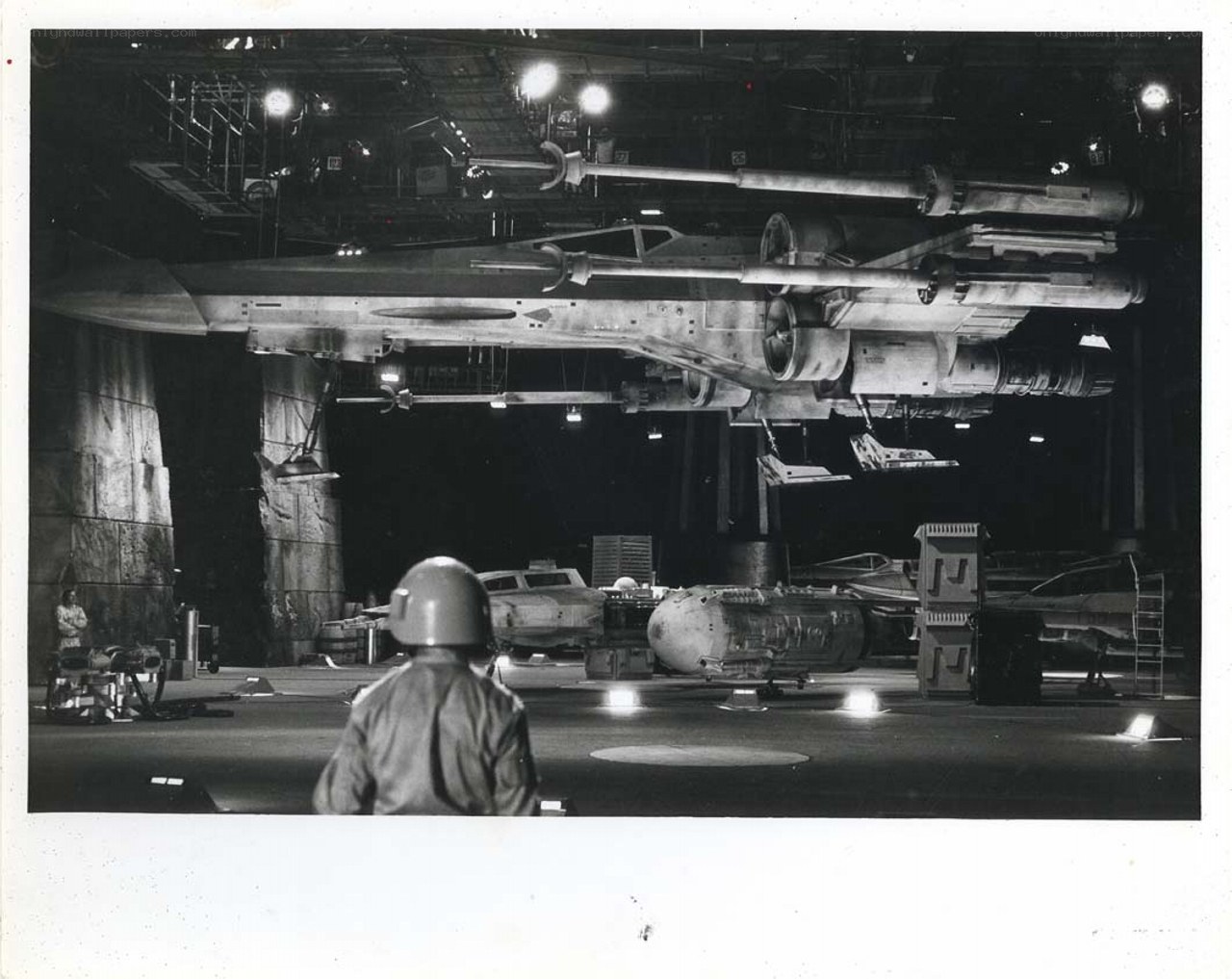 X-wing starfighter on set