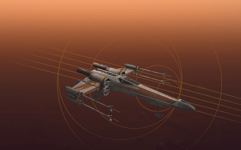 X-wing Starfighter — Orange, Dramatic, Sunset