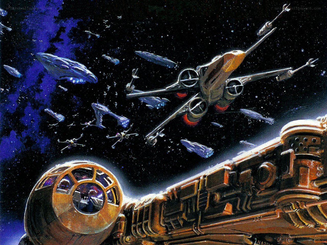 X-wing starfighters in battle