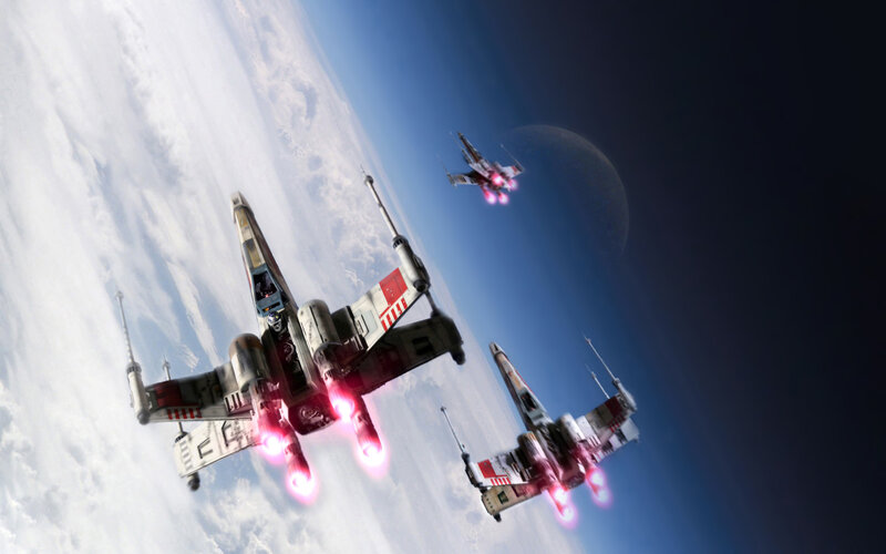 X-wing Starfighters in Flight — Blue, Dramatic, Digital Art