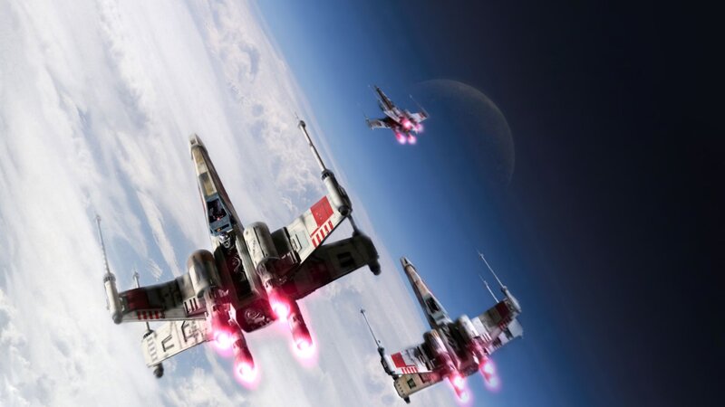 X-wing Starfighters in Flight — Blue, Dramatic