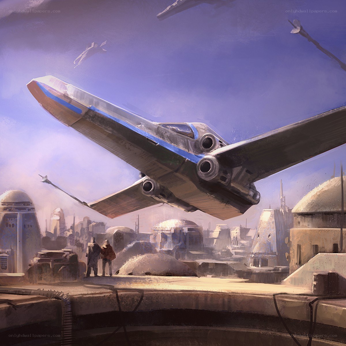 X-wing taking off on a desert planet