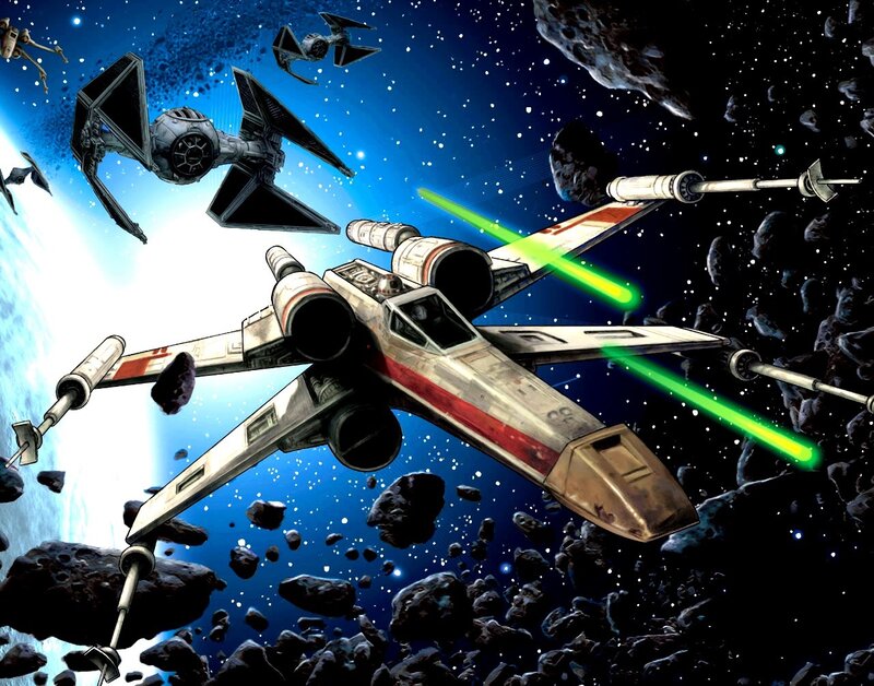 X-wing vs TIE fighters in asteroid field
