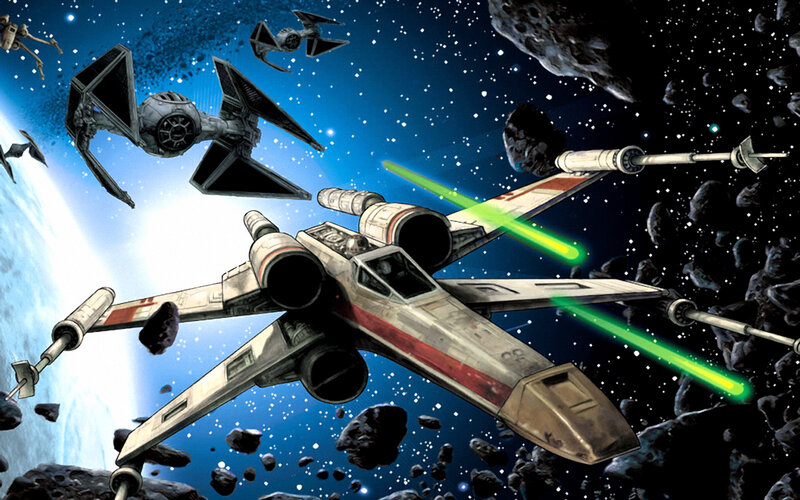 X-wing vs TIE fighters in asteroid field