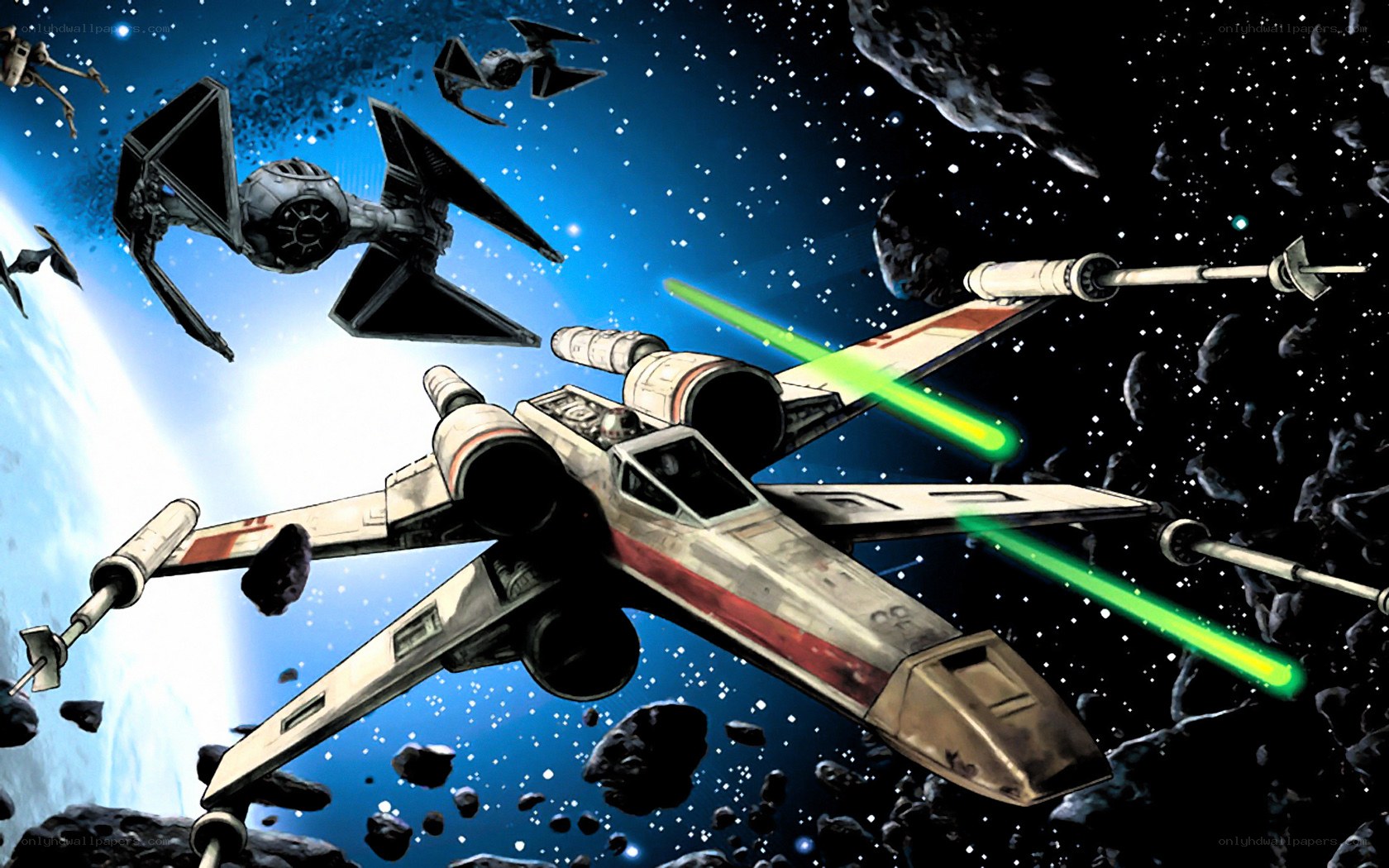 X-wing vs TIE fighters in space