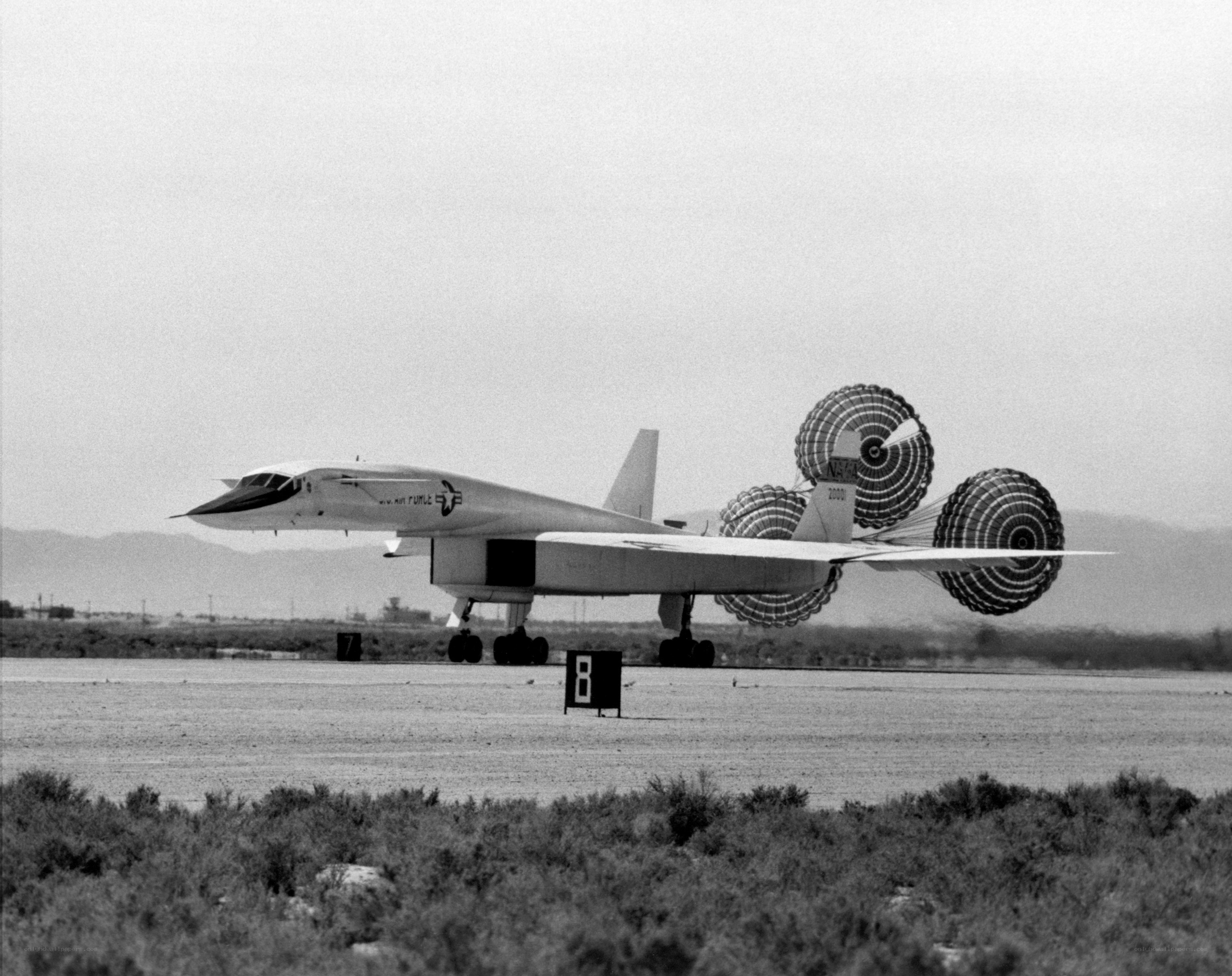 XB-70 Valkyrie with parachutes