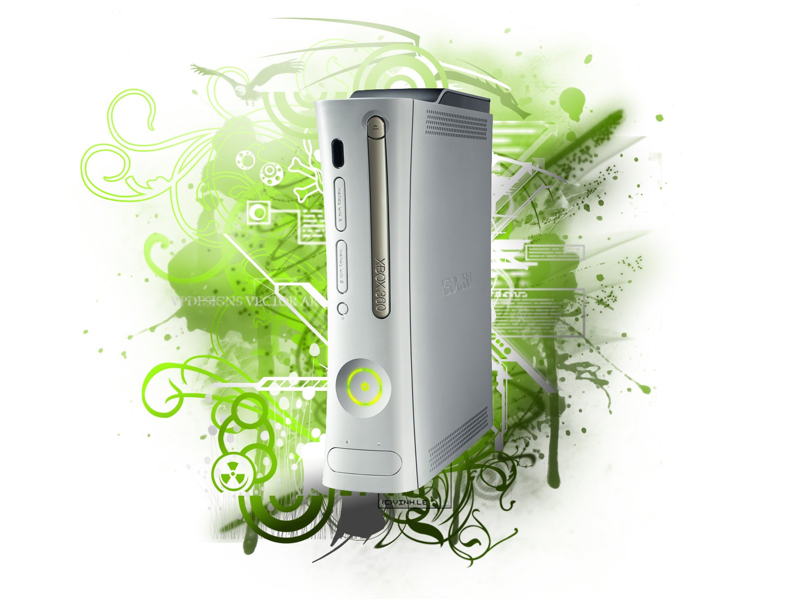 Xbox 360 console with green art