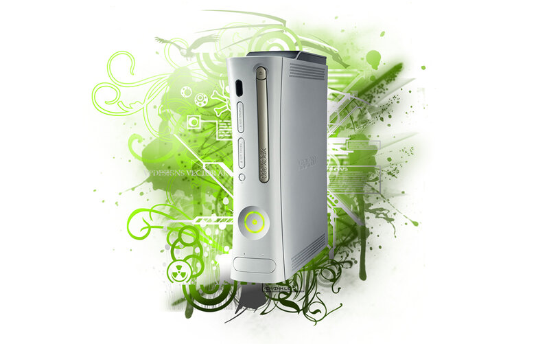 Xbox 360 console with green art