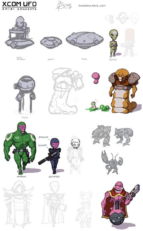 XCOM UFO chibi character concepts