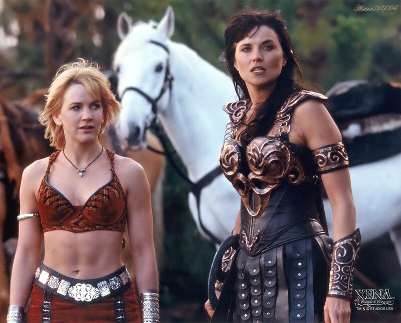 Xena and Gabrielle with a horse
