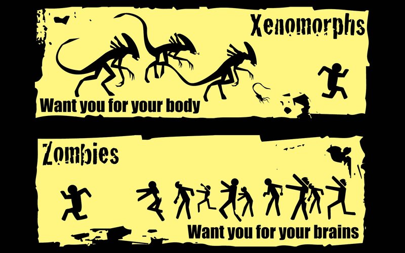 Xenomorphs and Zombies — Yellow, Dark