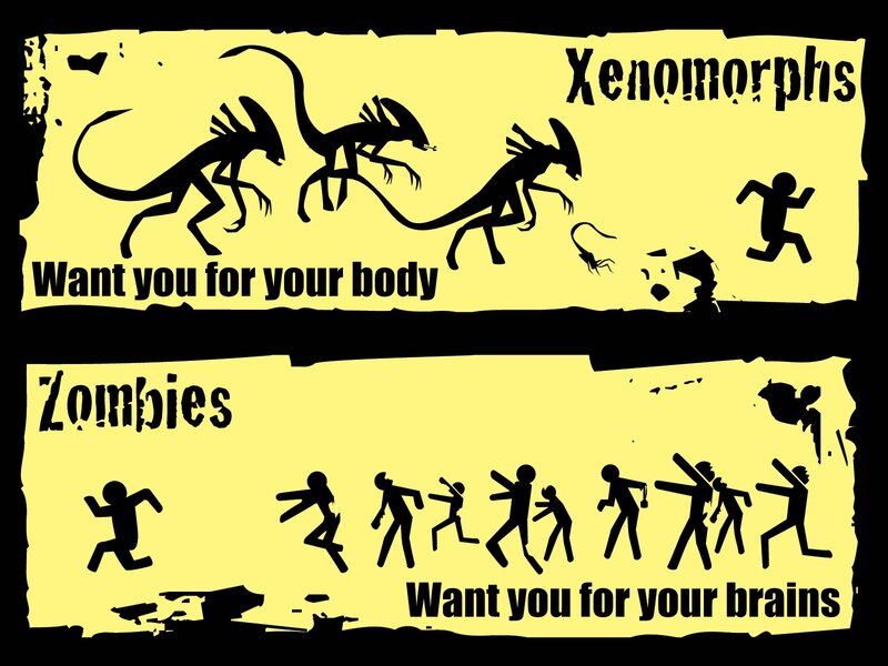 Xenomorphs and Zombies — Yellow, Dramatic
