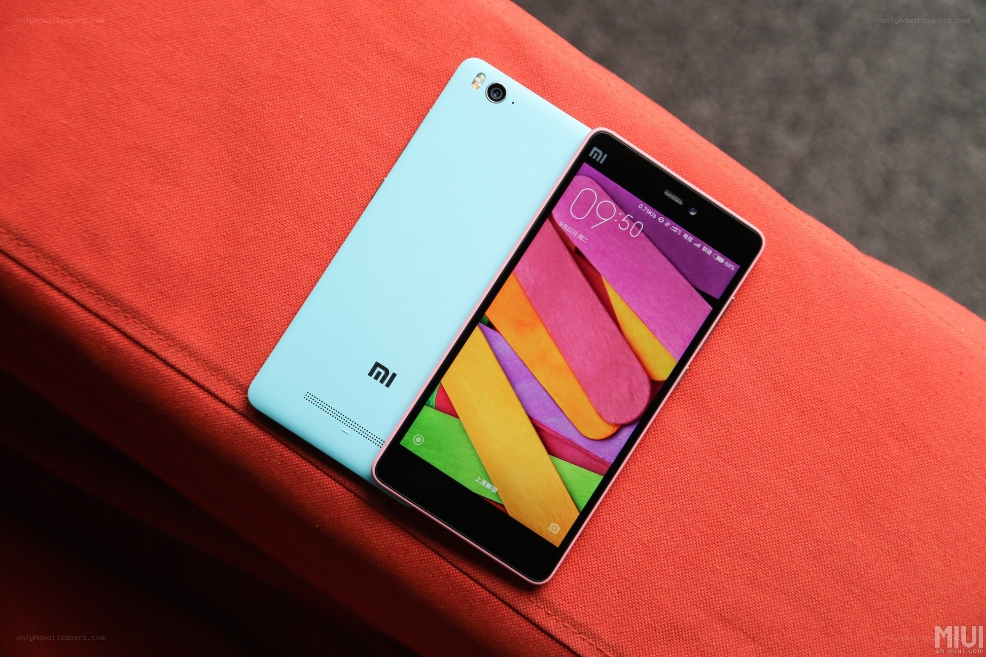 Xiaomi Mi 4 smartphone on red fabric