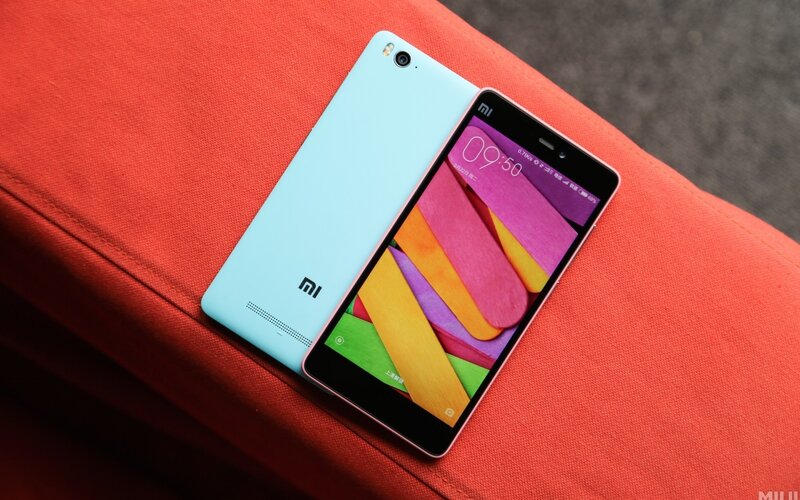 Xiaomi Mi 4 smartphone on red fabric