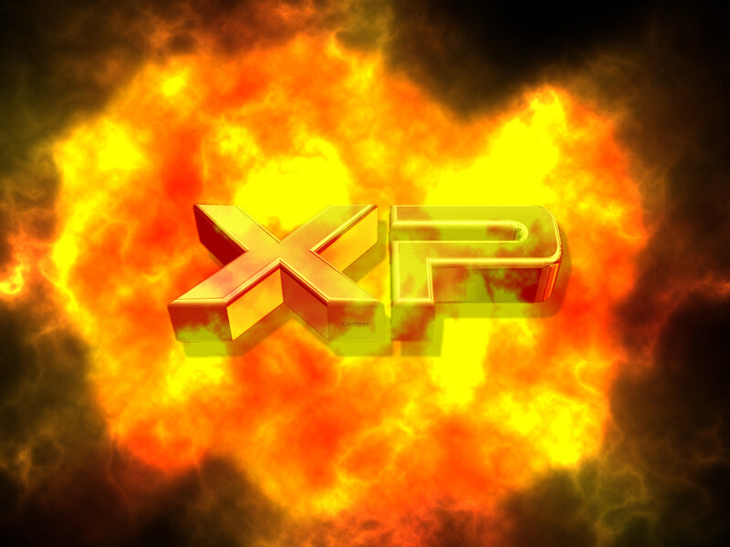 XP logo in fiery explosion
